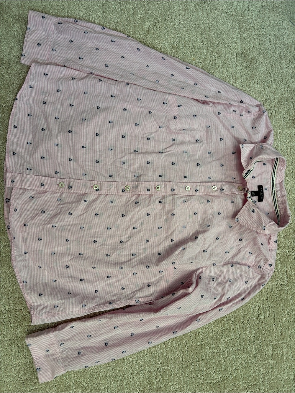 Talbots Pink Anchor Top Womens Large Petite 100% Cotton Costal Spring Summer